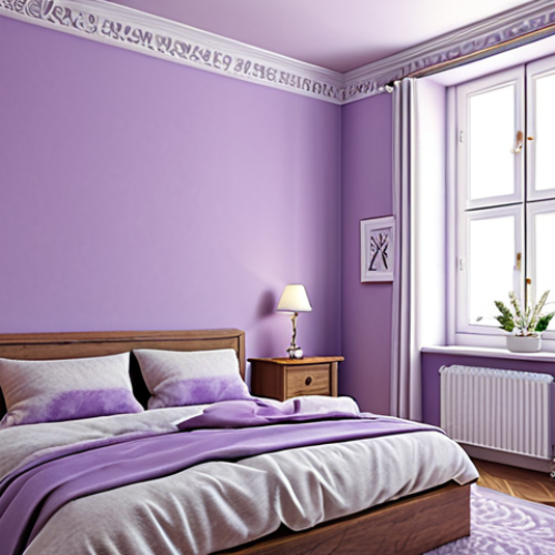Home 4 **Image Prompt:** A bedroom interior with soft lavender walls, creating a calming and peaceful oasis.