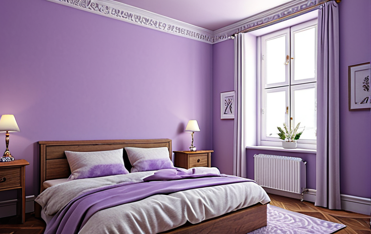 **Image Prompt:** A bedroom interior with soft lavender walls, creating a calming and peaceful oasis.